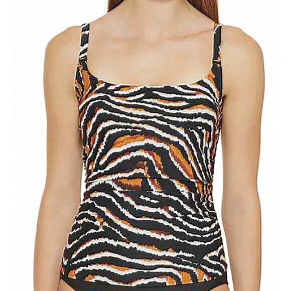 DKNY Black and Orange Tankini Swim Top - Picture 1 of 11